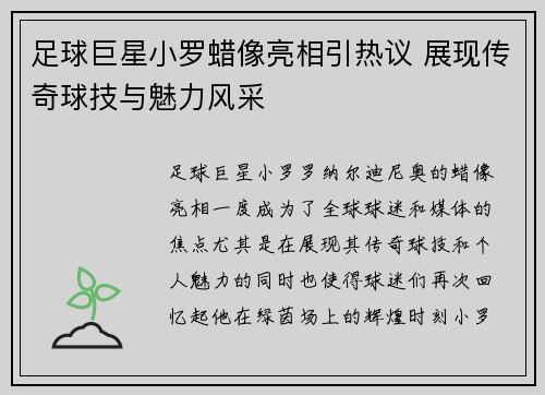 足球巨星小罗蜡像亮相引热议 展现传奇球技与魅力风采